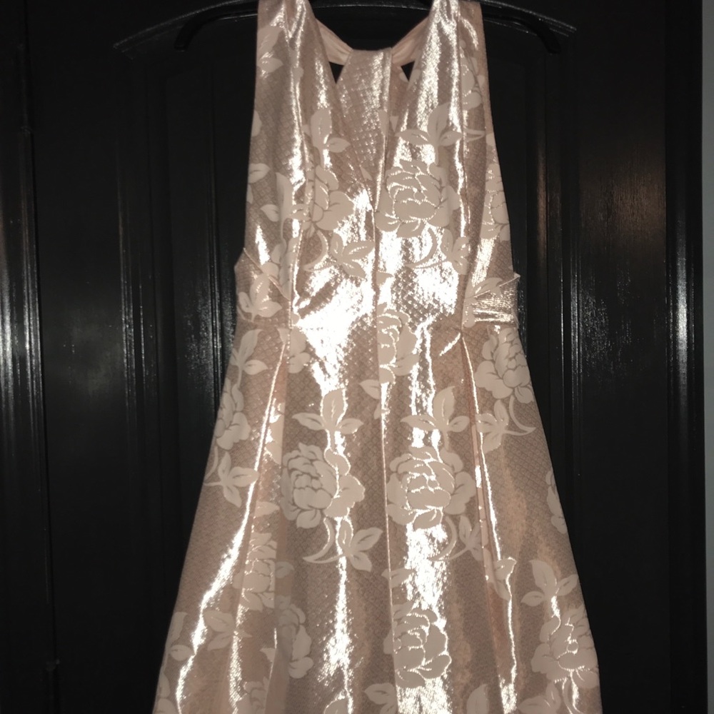 Pink metallic Jacquard mini prom dress